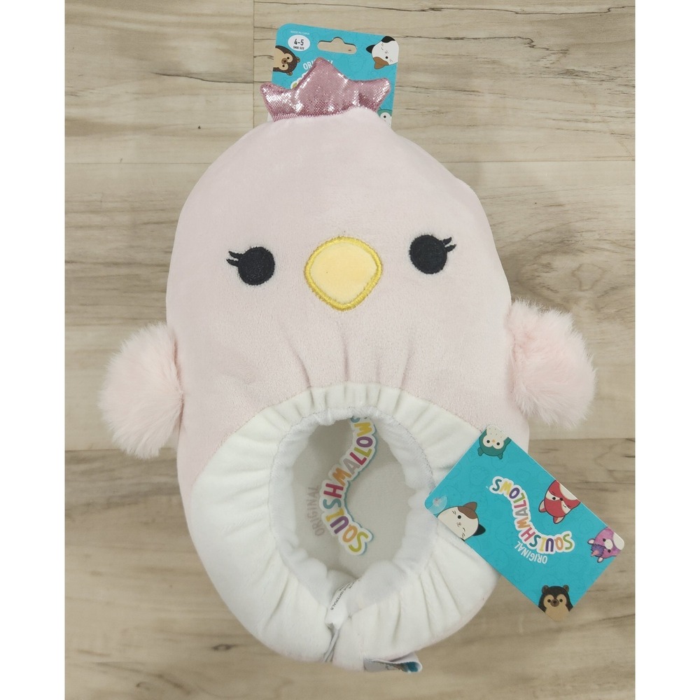 Squishmallows Pink Bird Plush Slippers Kids Shoe Size 4-5 NWT